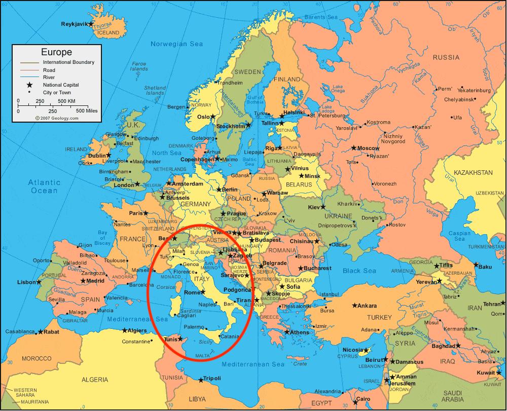 Italien europa karta - Karta över Italien och europa (Södra Europa