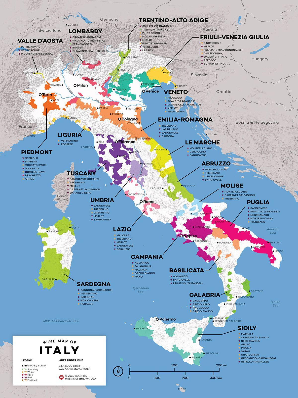 Italien vin regioner karta - Italien vin karta (Södra Europa - Europa)