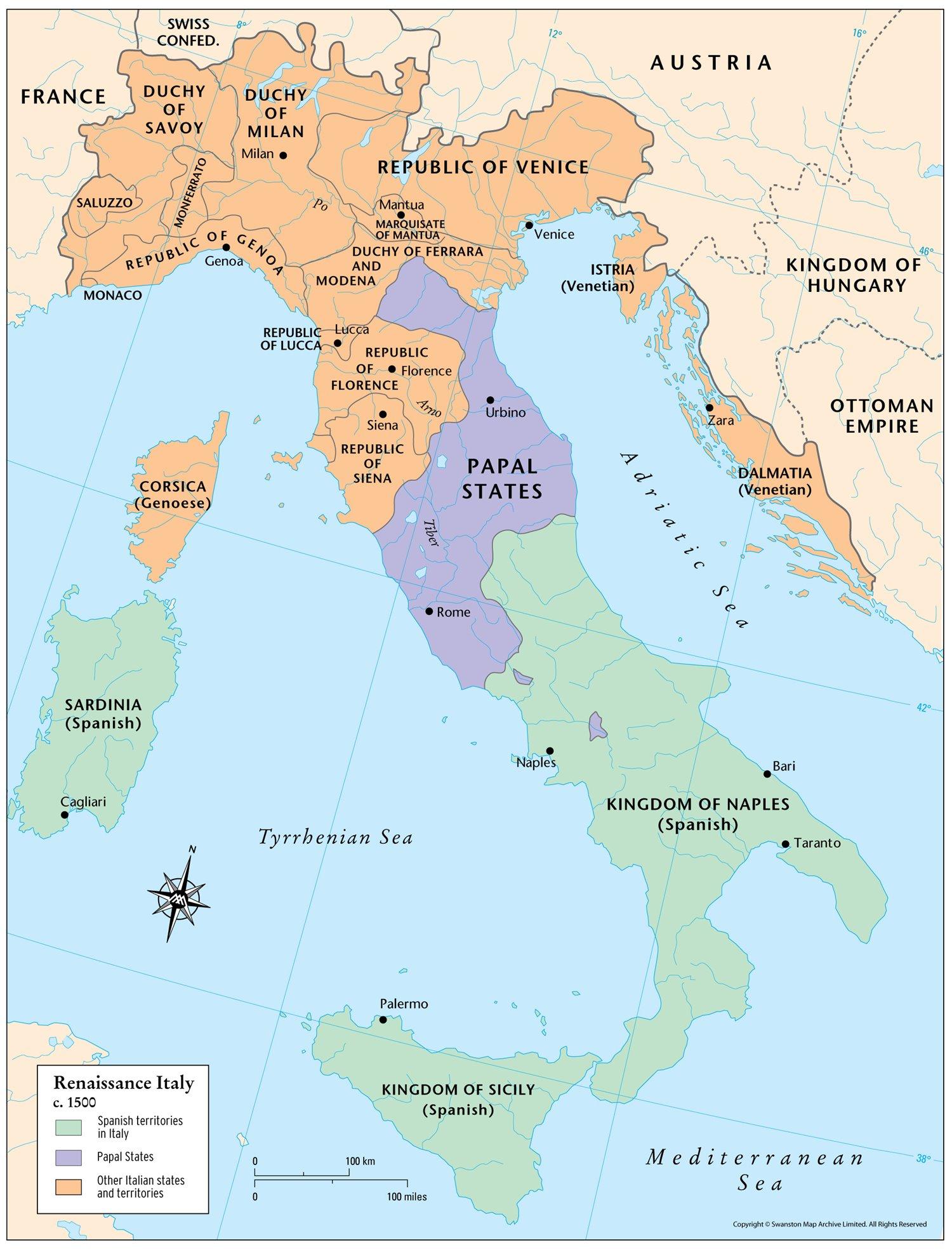 Renässansens Italien karta - Karta över Italien renässans (Södra Europa