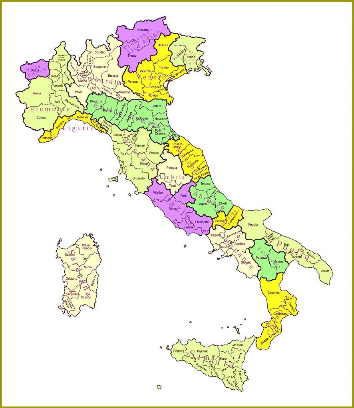 Italien provinser karta - Italien karta regioner, provinser (Södra