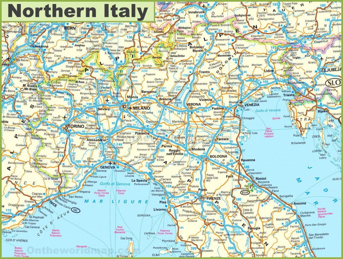 Karta över norra Italien - Detaljerad karta över norra Italien (Södra