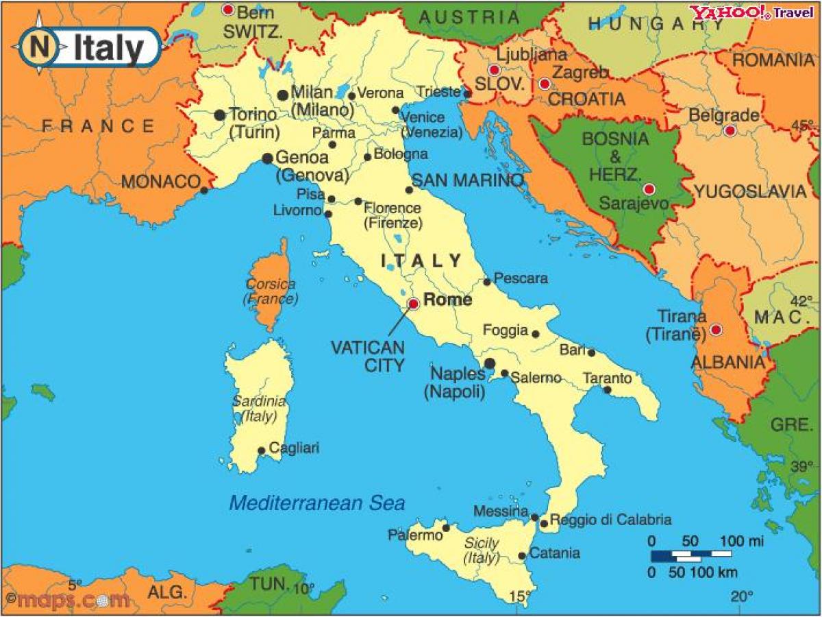 Länder runt om Italien karta - Italien och angränsande länder karta