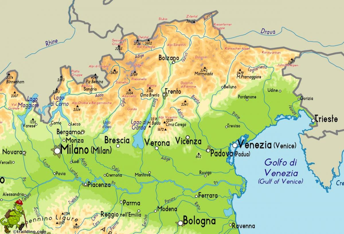 Nordöstra Italien karta - Karta över nordöstra Italien (Södra Europa