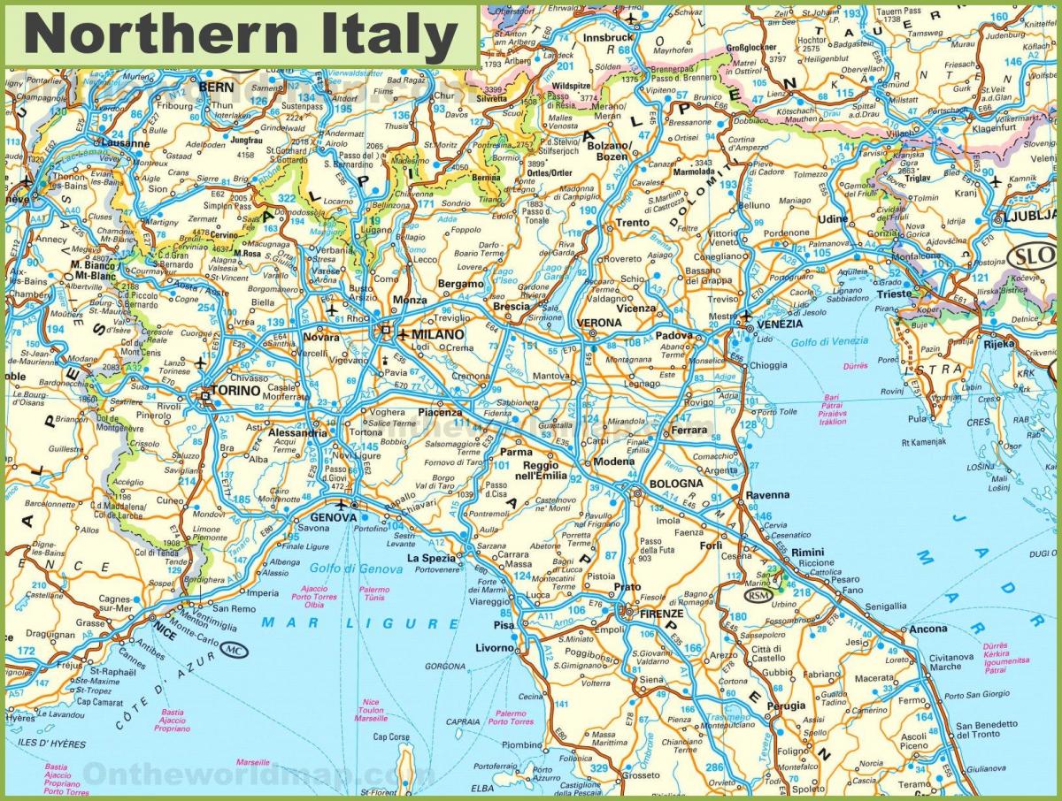 karta över norra italien Road map i norra Italien   Visa mig en karta över norra Italien 